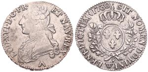 France, Kingdom, Louis XVI, 44 Sols (1/2 Ecu) Silver 1780W, Uniformed bust left / Crowned oval arms within wreath, KM 562.13 Lille, VF
