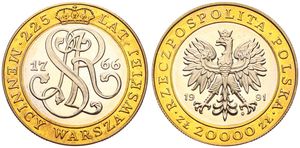 Poland, Republic, 20.000 Zlotych Bi-Metallic 1991, 225th Anniversary of Warsaw Mint, KM 215, PROOF