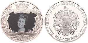 Gibraltar, British Colony, Elizabeth II, 1/2 Crown Copper-Nickel 2021, Multicolor Diana - The People's Princess, KM New, PROOF