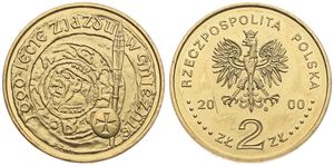 Poland, Republic, 2 Zlote Brass 2000, 1000th Anniversary of the Gniezno Convention, KM 377, UNC