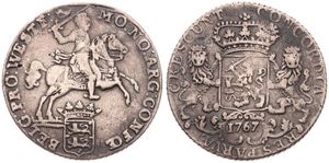 Netherlands, West Friesland Province, 1/2 Ducaton Silver 1767, Armored knight on horse above crowned shield, KM 140.1, Fine