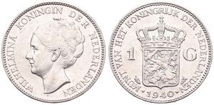 Netherlands, Kingdom, Wilhelmina I, 1 Gulden Silver 1940, Head left, KM 161.1, A.UNC