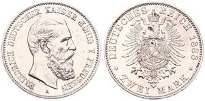 German States, Prussia, Friedrich III, 2 Mark Silver 1888A, Bearded head right, KM 510, XF