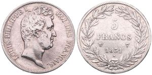 France, Second Kingdom, Louis Philippe I, 5 Francs Silver 1831W, Head right, KM 735.13 (Lille), Incused lettering, VF