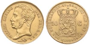Netherlands, Kingdom, William I, 10 Gulden Gold 1825B, Head left / Crowned arms, KM 56 Brussels, XF (*)