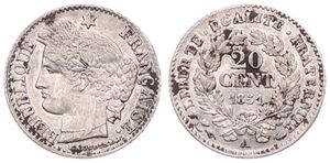 France, Second Republic, 20 Centimes Silver 1851A, Laureate head left, KM 758.1 (Paris), A.XF