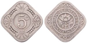 Netherlands, Kingdom, Wilhelmina I, 5 Cents Copper-Nickel 1933, Orange branch within circle, KM 153, SCARCE KEY DATE, VF