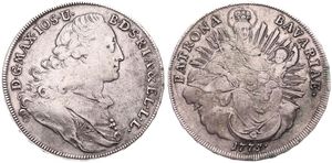 German States, Bavaria, Maximillian III, Josef, 1 Thaler Silver 1775, Draped bust right - Seated Madonna with child, KM 519.1, A.VF