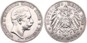 German States, Prussia, Wilhelm II, 5 Mark Silver 1904A, Head right, KM 523, VF