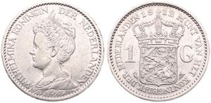 Netherlands, Kingdom, Wilhelmina I, 1 Gulden Silver 1912, Crowned bust left, KM 148, VF