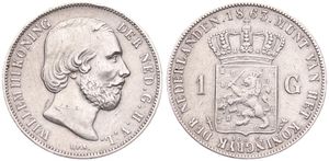 Netherlands, Kingdom, William III, 1 Gulden Silver 1863, Bearded head right, KM 93, A.XF