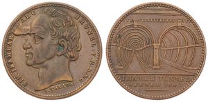 Great Britain, Kingdom, Victoria, Medal in Brass 1843 by J. Taylor, Opening of Thames Tunnel, Bust of Sir Isambart Marc Brunel left / View on Thames Tunnel, XF