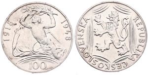 Czechoslovakia, Republic, 100 Korun Silver ND (1948), Independence Anniversary, KM 27, A.UNC