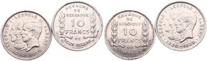 Belgium, Kingdom, Albert I, 2 x 10 Francs (2 Belgas) 1930FR Position A & B, Three Kings left, Morin 380a & 380b, XF 