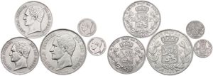Belgium, Kingdom, Leopold I, Good lot with 5 different 1/5, 2-1/2 & 5 Francs silver coins in various grades including better items or grades...
