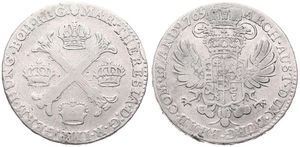 Austrian Netherlands, Maria Theresia, 1/2 Kronenthaler Silver 1765(b), Floriated cross with crowns at angles / Crowned imperial double headed eagle, KM 19 Brussels, Fine