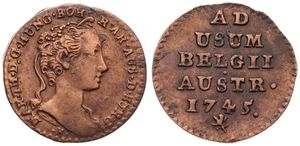 Austrian Netherlands, Maria Theresia, 1 Liard Copper 1745(l), Young head right, KM 1 Bruges, VF (cleaned)