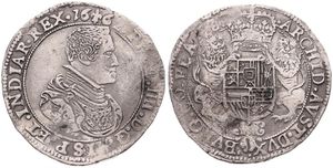 Spanish Netherlands, Philip IV, 1 Ducaton Silver 1662, Bust right within circle / Crowned arms with lion supporters, VH 642.BG - Bruges, RARE, A.VF