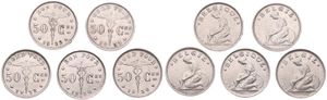 Belgium, Kingdom, Albert I, Good lot with 5 different 50 Centimes nickel coins in various grades including better items...