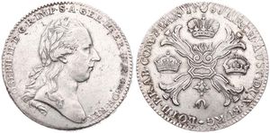 Austrian Netherlands, Joseph II, 1 Kronenthaler Silver 1786(b), Laureate head right / Floriated cross with 3 crowns & Golden Fleece, KM 32 Brussels, VF