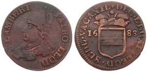 Liege, Bishoperic, Sede Vacante, 1 Liard Copper 1688, Bust of St. Lambert left / Crowned arms divide date, KM 95, A.VF