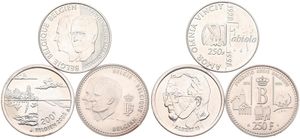 Belgium, Kingdom, Albert II, Good lot with 3 different 200 & 250 Francs silver coins in higher grades including better items...