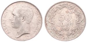 Belgium, Kingdom, Albert I, 50 Centimes Silver 1912FR, Head left, Morin 302, A.UNC