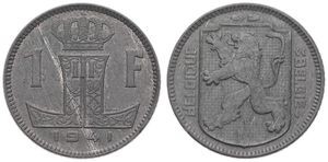 Belgium, Kingdom, Leopold III, 1 Franc Zinc 1941FR/FL, Rampant lion on shield, Morin 476, UNC