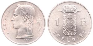 Belgium, Kingdom, Baudouin I, 1 Franc Copper-Nickel 1960FL, Head of Ceres left, Morin 611, UNC !