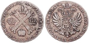 Austrian Netherlands, Maria Theresia, 1/2 Kronenthaler Silver 1767(b), Floriated cross with crowns at angles / Crowned imperial double headed eagle, KM 19 Brussels, A.VF