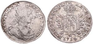 Austrian Netherlands, Maria Theresia, 1/2 Ducaton Silver 1754(l) R, Bust right with décolletage / Crowned ornate arms, KM 7 - Bruges, A.VF