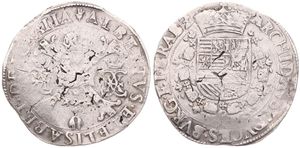 Spanish Netherlands, Albrecht & Isabella, 1 Patagon Silver ND (1598-1621), Crowned arms within circle / Cross with crown and golden fleece, VH 619.AN - Antwerp, A.VF