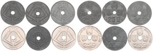 Belgium, Kingdom, Leopold III, Good lot with 6 different 25 Centimes nickel & zinc coins in nice grades including scarcer dates..