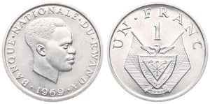 Rwanda, Republic, 1 Franc Aluminum 1969, Head right, KM 8, UNC