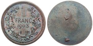 Belgium, Kingdom, Leopold II, 1 Franc (ESSAI) Copper 1903FR Uniface, Denomination and date within wreath, Dupriez 1435, RARE, UNC
