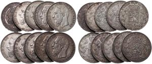 Belgium, Kingdom, Leopold II, Good lot with 10 older silver 5 Francs coins in various grades including better items ...