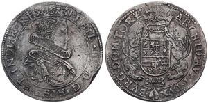 Spanish Netherlands, Philip IV, 1 Ducaton Silver 1631, Bust with Spanish collar right within circle / Crowned arms with lion supporters within circle, VH 640.TO - Tournai, RARE, VF