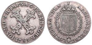 Austrian Netherlands, Joseph II, 10 Liards Silver 1789(b), Crowned arms in order collar / Large Burgundian cross, KM 36 Brussels, VF
