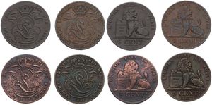 Belgium, Kingdom, Leopold I, Good lot with 4 different 5 Centimes copper coins in various grades including better items...