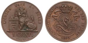 Belgium, Kingdom, Leopold I, 1 Centime Copper 1859, Seated lion with tablet, Morin 127, SCARCER DATE, A.UNC !