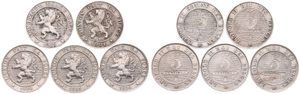 Belgium, Kingdom, Leopold II, Good lot with 5 different 5 Centimes copper-nickel coins in nice grades including scarcer dates..