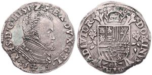 Spanish Netherlands, Philip II, 1/5 Filipsdaalder Silver 1566, Bust right / Crowned arms on cross, VH 271.NIJ - Nijmegen, A.XF