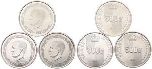 Belgium, Kingdom, Baudouin I, Good lot with 3 different 500 Francs silver coins in various grades including better items...
