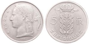 Belgium, Kingdom, Prince Charles, 5 Francs Copper-Nickel 1950FR, Head of Ceres left, Morin 525, UNC