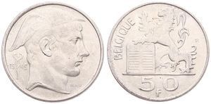 Belgium, Kingdom, Prince Charles, 50 Francs Silver 1949FR, Helmeted head of Mercurius right, Morin 511, XF/AU