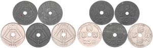 Belgium, Kingdom, Leopold III, Good lot with 5 different 25 Centimes nickel & zinc coins in nice grades including scarcer dates..