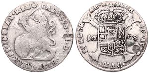 Spanish Netherlands, Charles II, 1 Schelling Silver 1698, Rampant lion holding sword and shield left / Crowned arms on cross, VH 717.AN - Antwerp, Fine