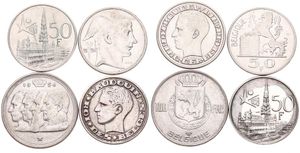 Belgium, Kingdom, Baudouin I, Good lot with 4 different 50 & 100 Francs silver coins in various grades including better items...
