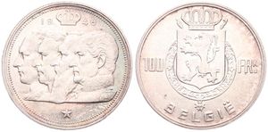Belgium, Kingdom, Prince Charles, 100 Francs Silver 1948FL, Conjoined heads of four Kings, Morin 503, XF/AU