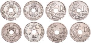 Belgium, Kingdom, Leopold II, Good lot with 4 different 10 Centimes copper-nickel coins in various grades including better items...